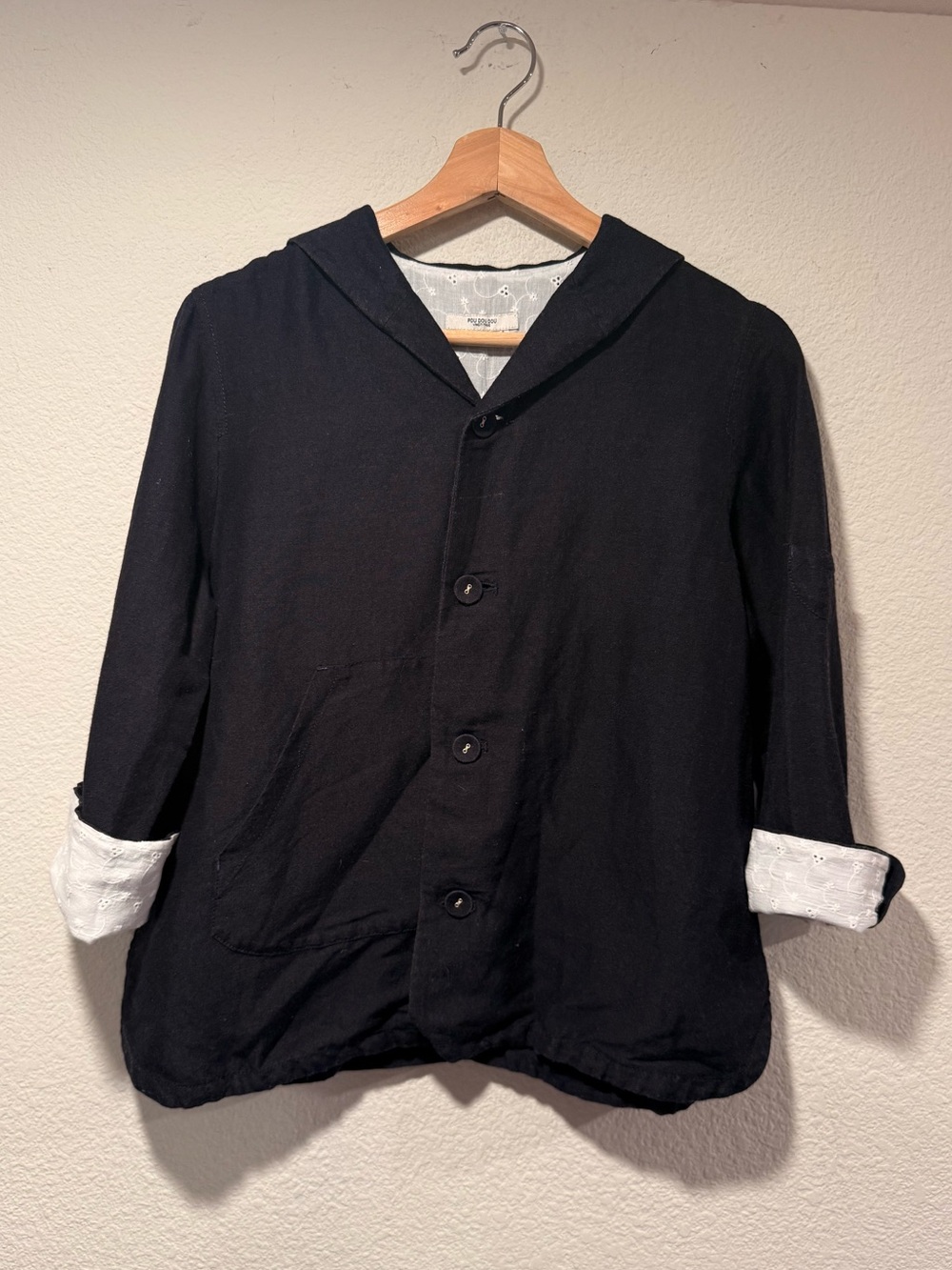POU DOU DOU Navy Linen Sailor Style Button-Front Cropped Jacket